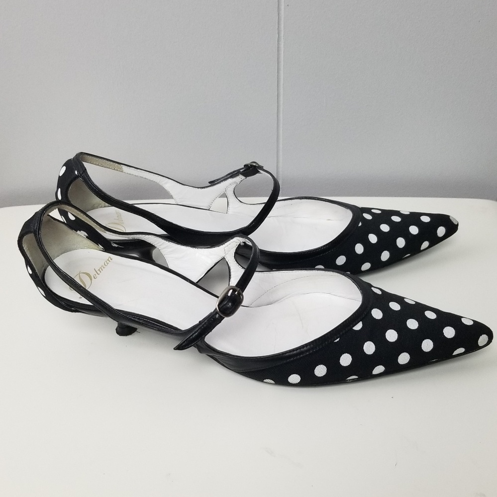 Vintage Delman polka dot kitten heels